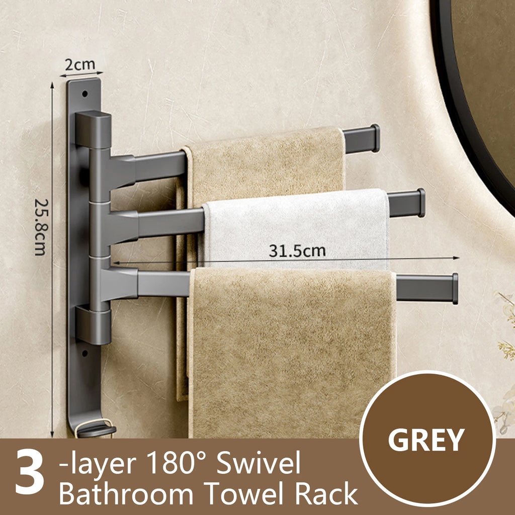 Rotatable Bathroom Towel Rack, Aluminum 1-5 Bar Wall-Mounted Towel Holder with Space-Saving Design for Kitchen and Bath
