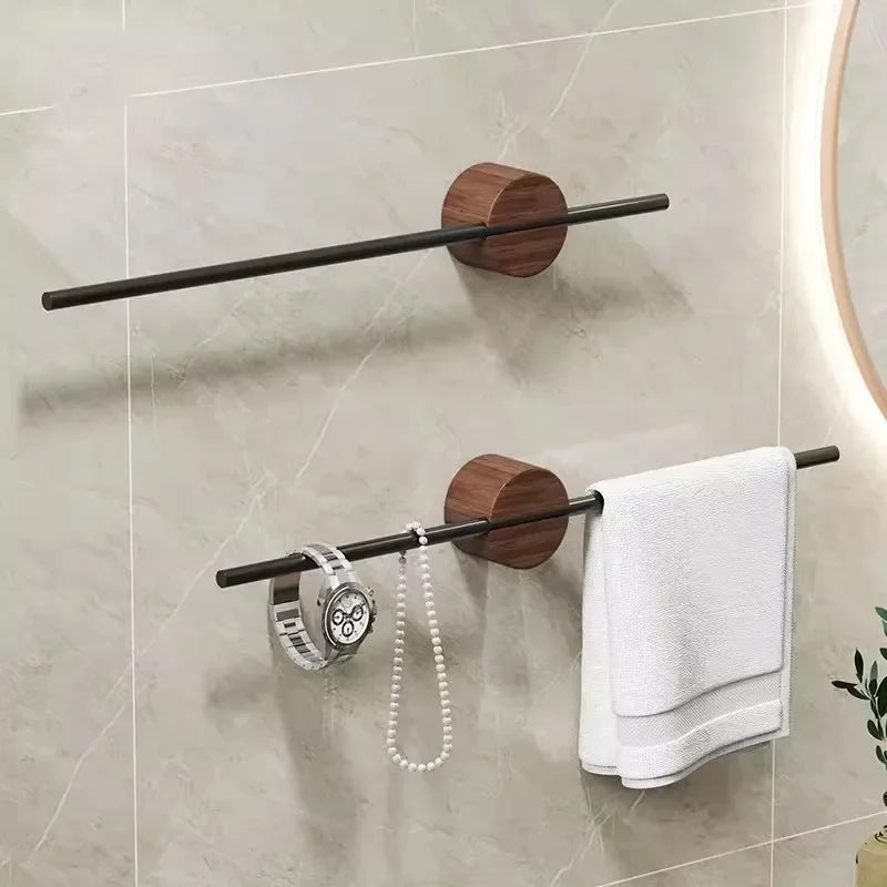 Wood Towel Rack shelves Hanger Bath Towel Holder Wall Hanging Towel Bar Space Aluminum Bathroom Shelf Kitchen Storage Rack