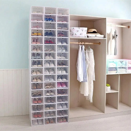 20PCS/24PCS Foldable Flip Shoe Boxes Set Shoe Rack Stackable Storage Container Plastic Clear Shoe Case Home Organizer 33*23*14cm
