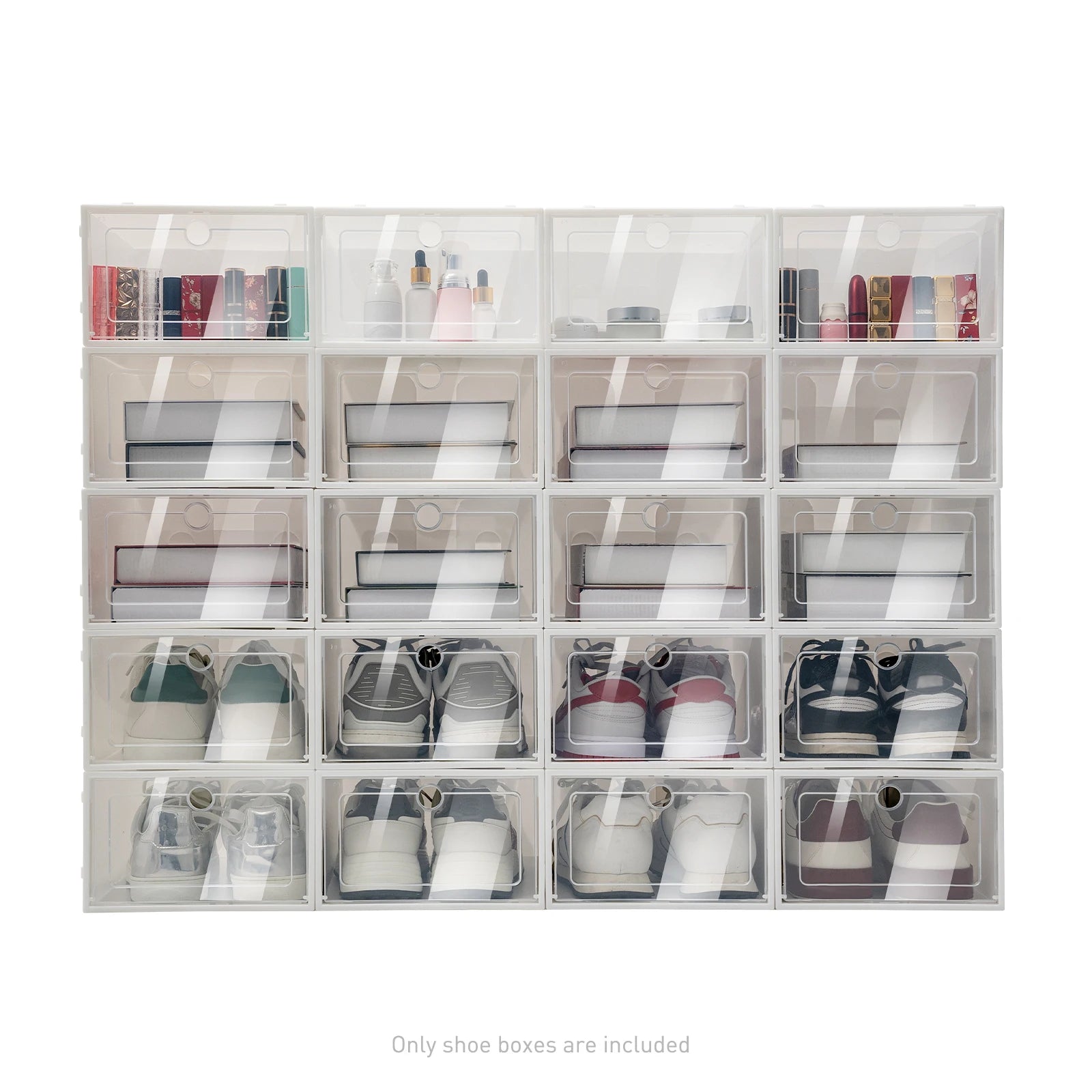 20PCS/24PCS Foldable Flip Shoe Boxes Set Shoe Rack Stackable Storage Container Plastic Clear Shoe Case Home Organizer 33*23*14cm