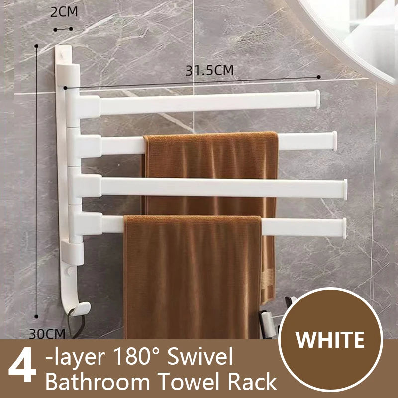 Rotatable Bathroom Towel Rack, Aluminum 1-5 Bar Wall-Mounted Towel Holder with Space-Saving Design for Kitchen and Bath