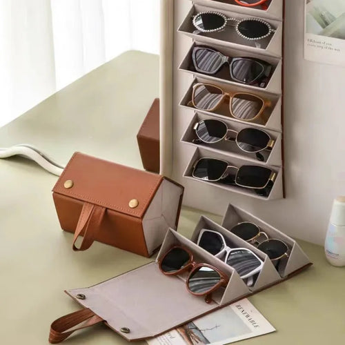 2/3/4/5/6 Grids Sunglasses Organizer Travel Organizers Accessories Storage Box for Glasses Portable FoldableWall Hanging Case