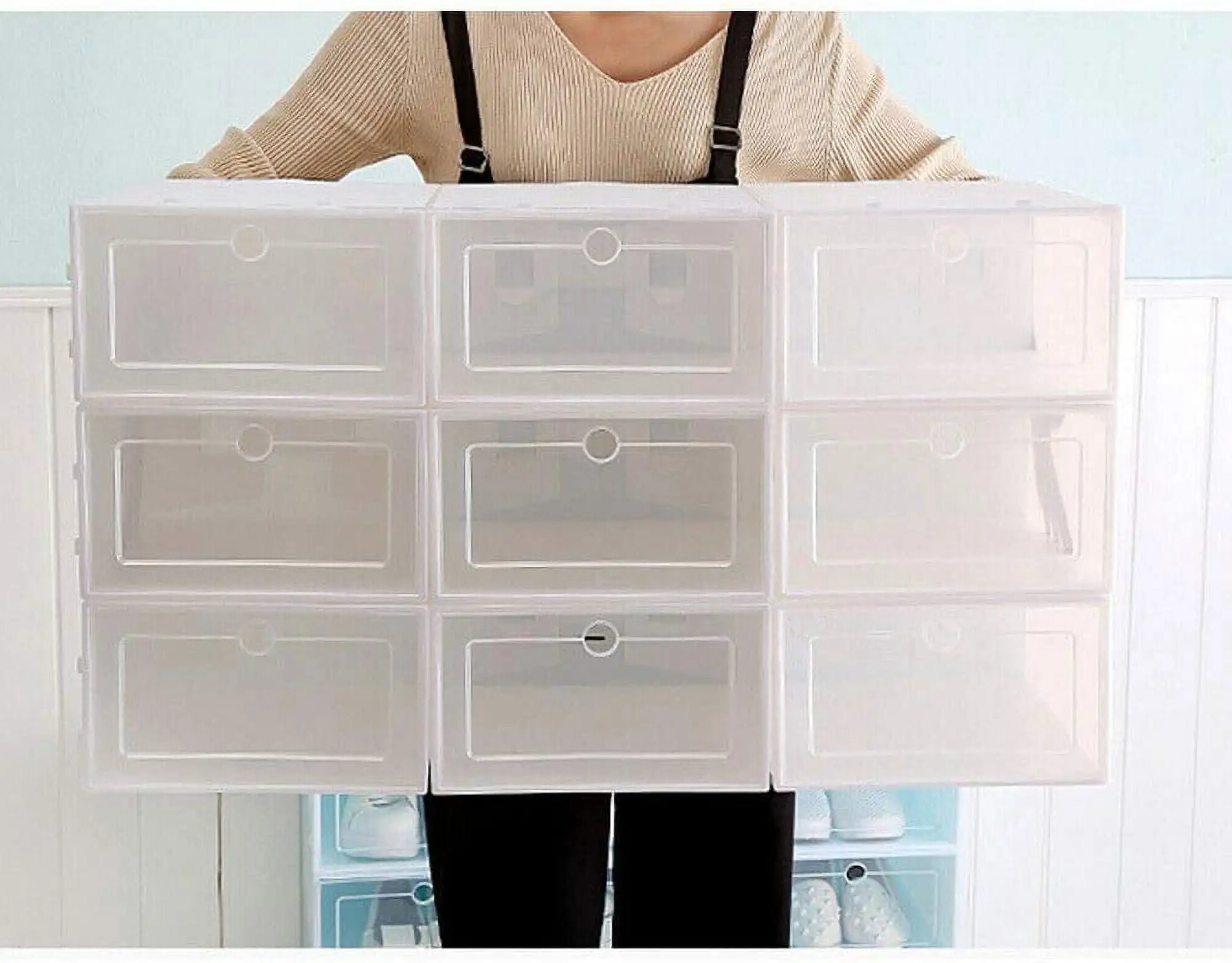 20PCS/24PCS Foldable Flip Shoe Boxes Set Shoe Rack Stackable Storage Container Plastic Clear Shoe Case Home Organizer 33*23*14cm