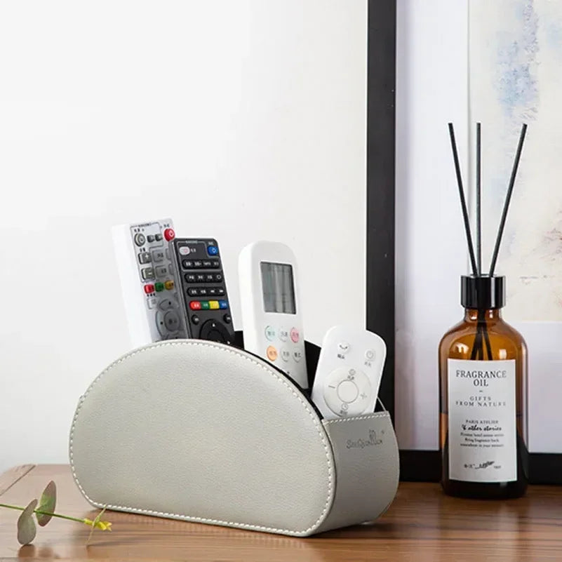 5 Grid Luxurious Pu Leather Organizer Remote Control Phone And TV Holder Desk Storage Box Cosmetics Brush Home Storage Holder