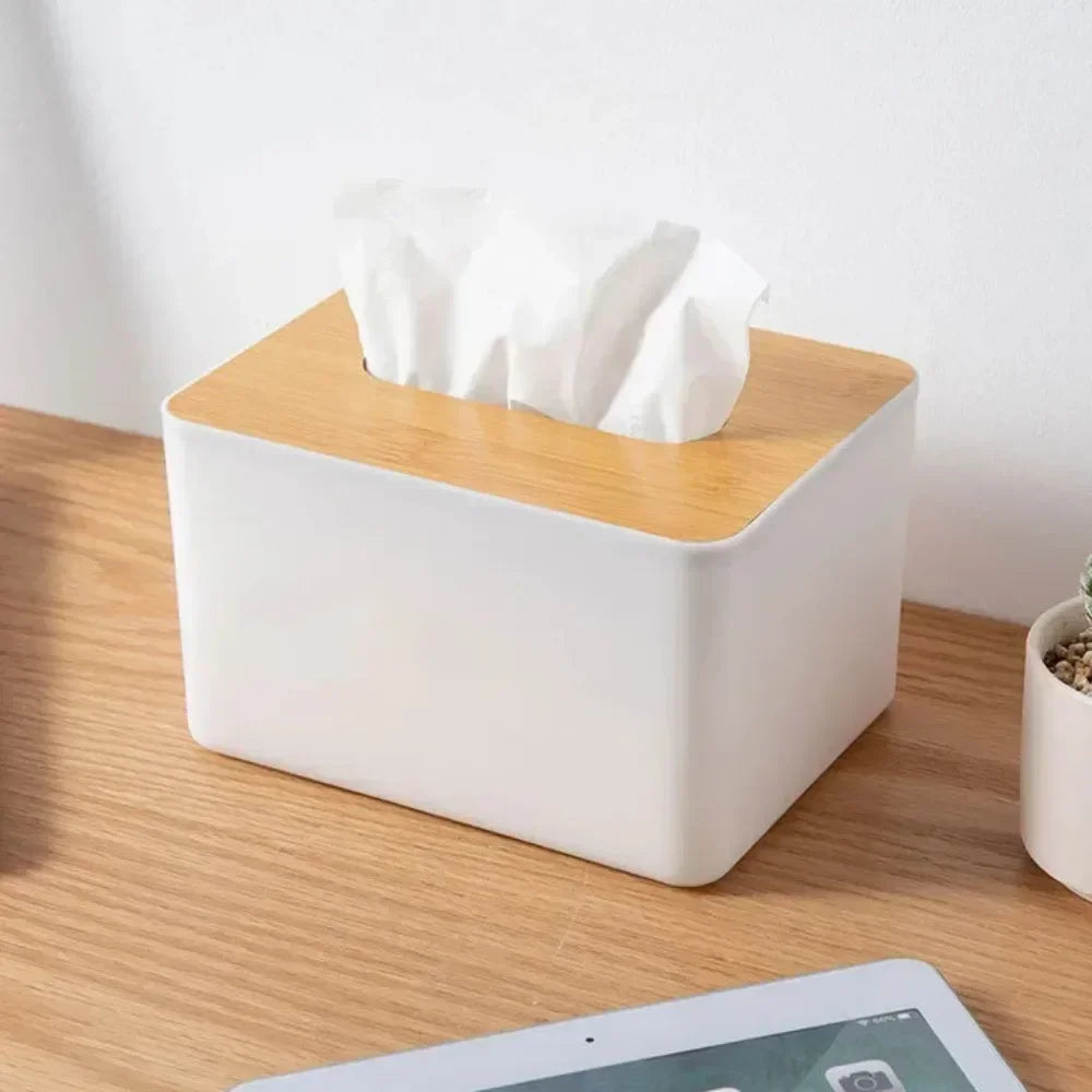 1PC Plastic Tissue Box Wooden Lid Round/Square Napkin Holder Container Wet Tissue Paper Dispenser Case Modern Home Car Organizer