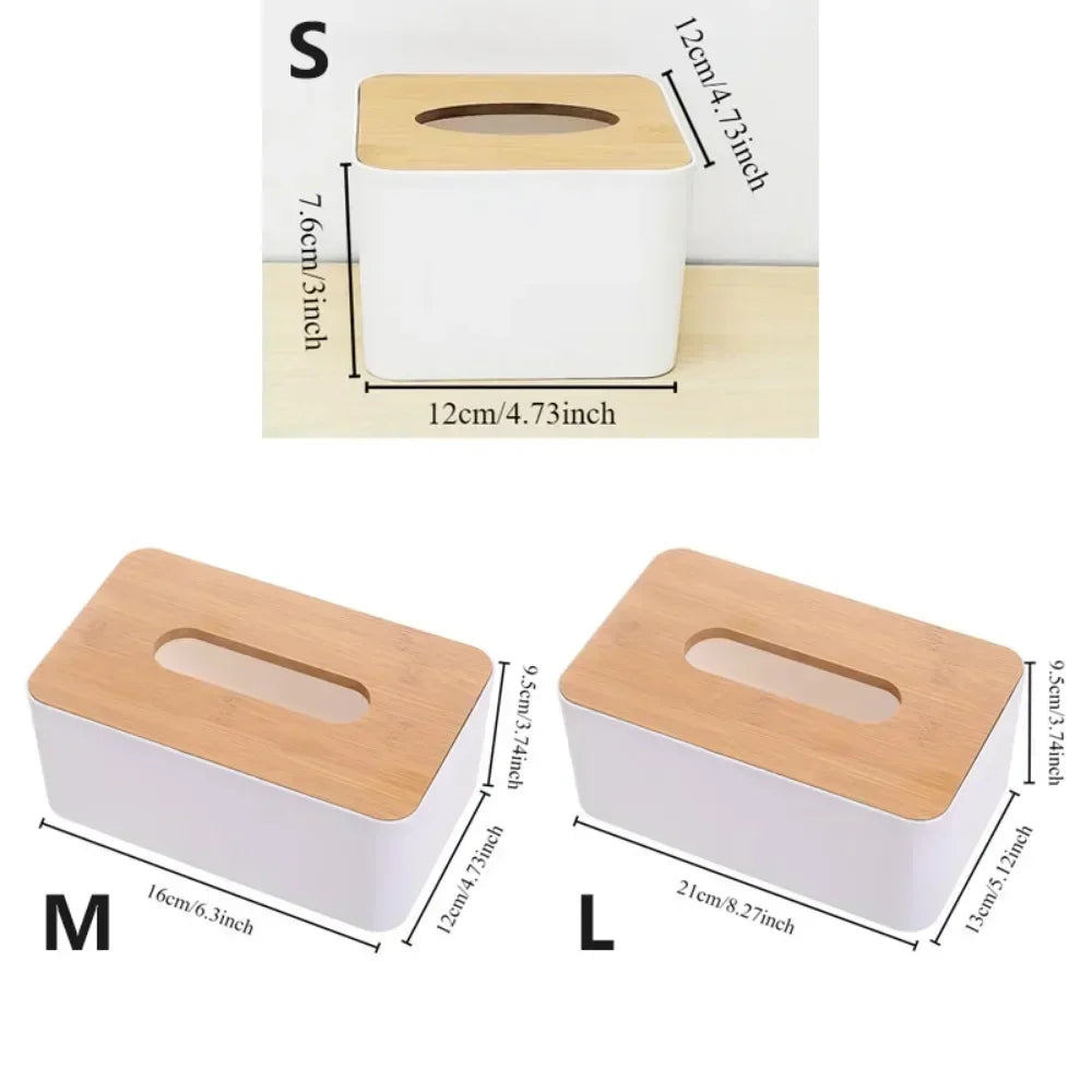 1PC Plastic Tissue Box Wooden Lid Round/Square Napkin Holder Container Wet Tissue Paper Dispenser Case Modern Home Car Organizer
