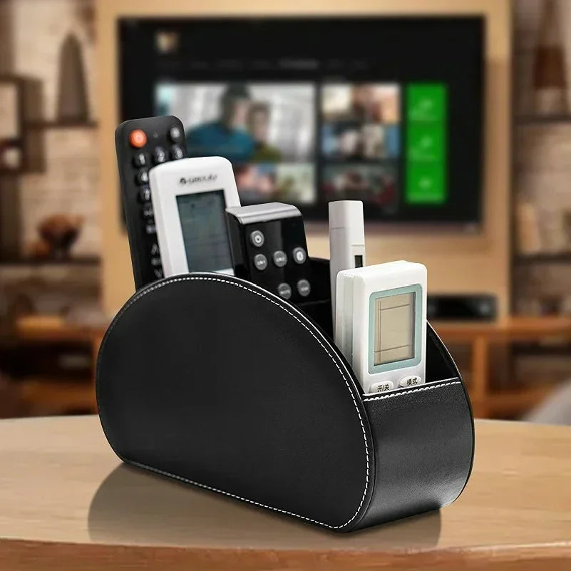5 Grid Luxurious Pu Leather Organizer Remote Control Phone And TV Holder Desk Storage Box Cosmetics Brush Home Storage Holder