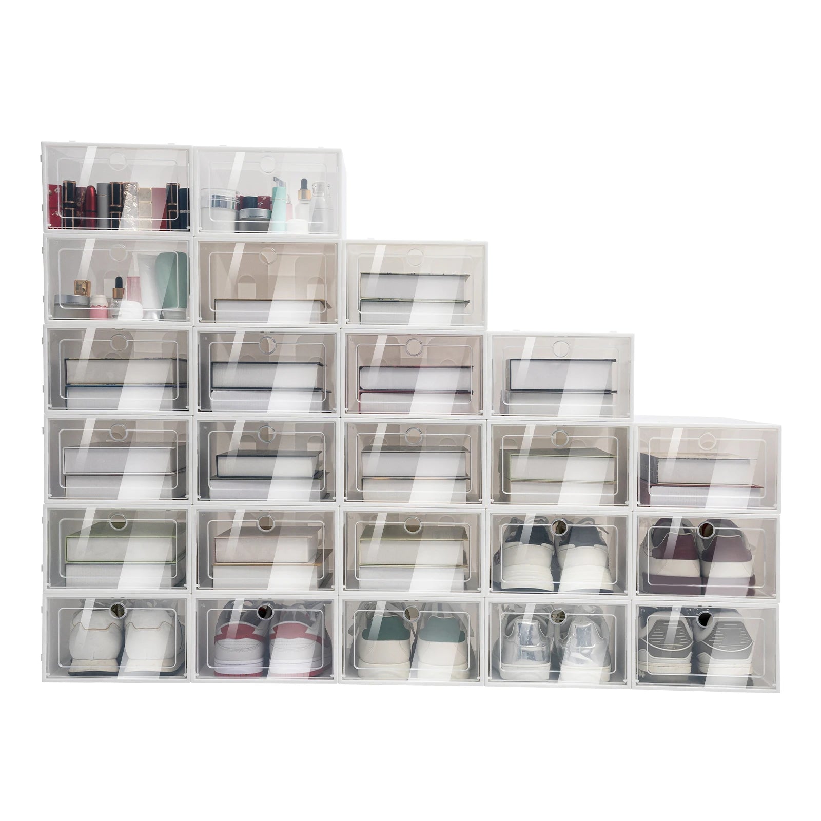 20PCS/24PCS Foldable Flip Shoe Boxes Set Shoe Rack Stackable Storage Container Plastic Clear Shoe Case Home Organizer 33*23*14cm