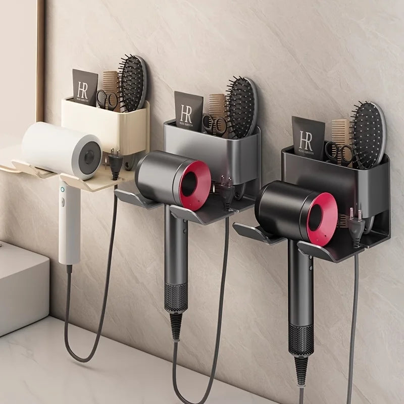Metal Hair Dryer Holder, Easy Install Wall-Mounted, No-Drill Bathroom Organizer for Electric Blow Dryers