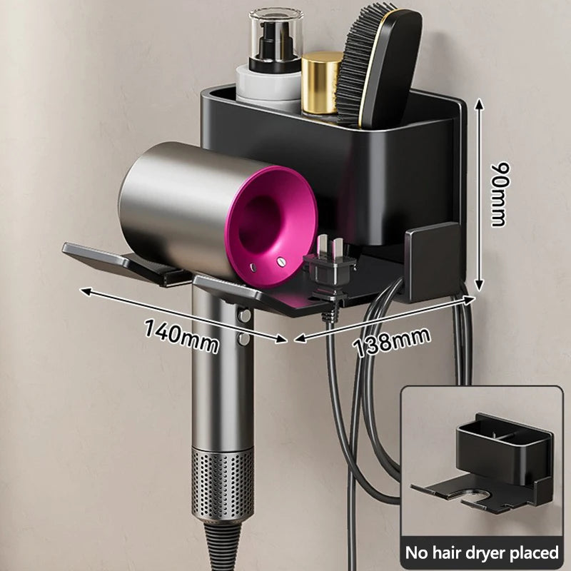 Metal Hair Dryer Holder, Easy Install Wall-Mounted, No-Drill Bathroom Organizer for Electric Blow Dryers