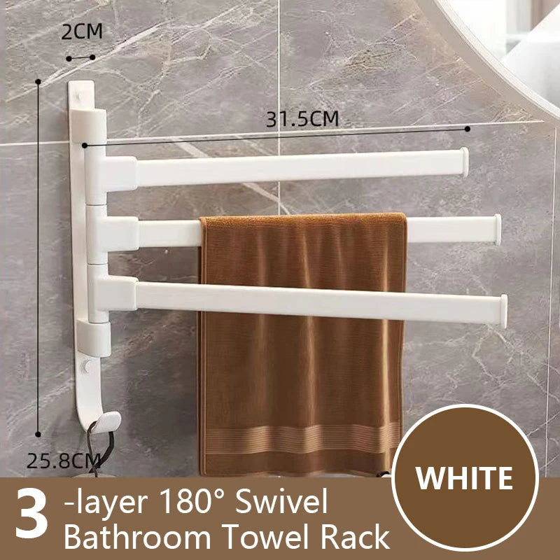 Rotatable Bathroom Towel Rack, Aluminum 1-5 Bar Wall-Mounted Towel Holder with Space-Saving Design for Kitchen and Bath