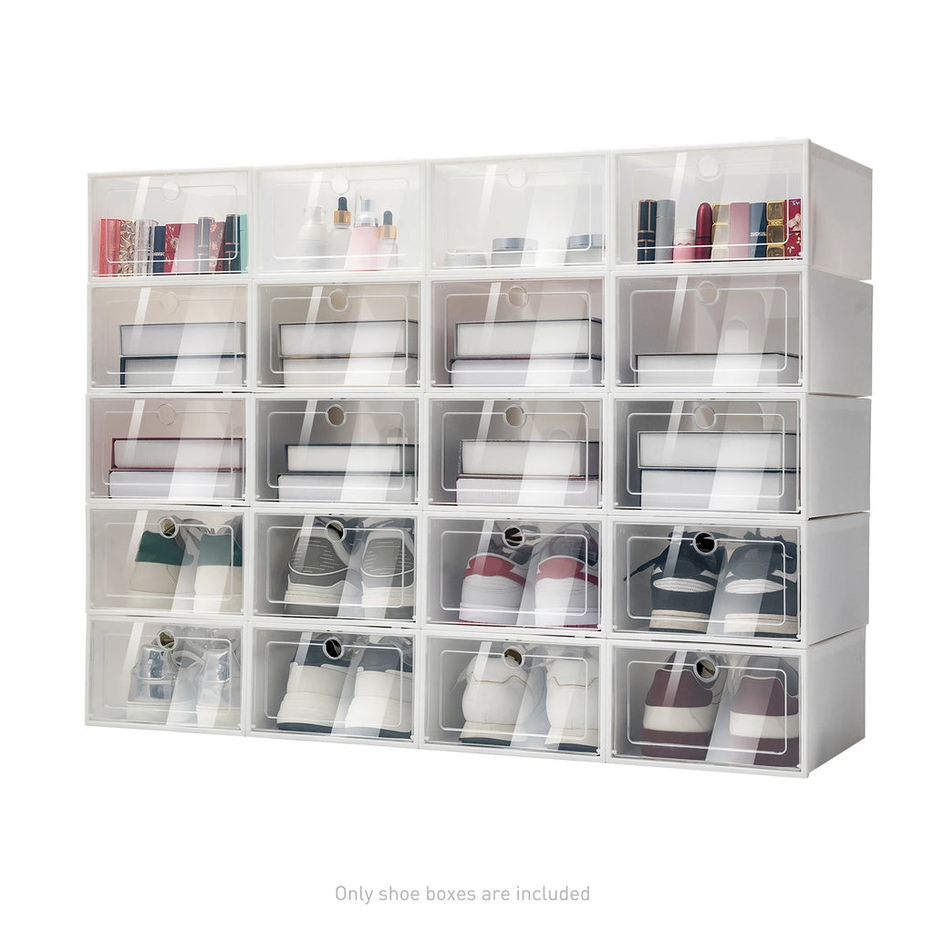 20PCS/24PCS Foldable Flip Shoe Boxes Set Shoe Rack Stackable Storage Container Plastic Clear Shoe Case Home Organizer 33*23*14cm