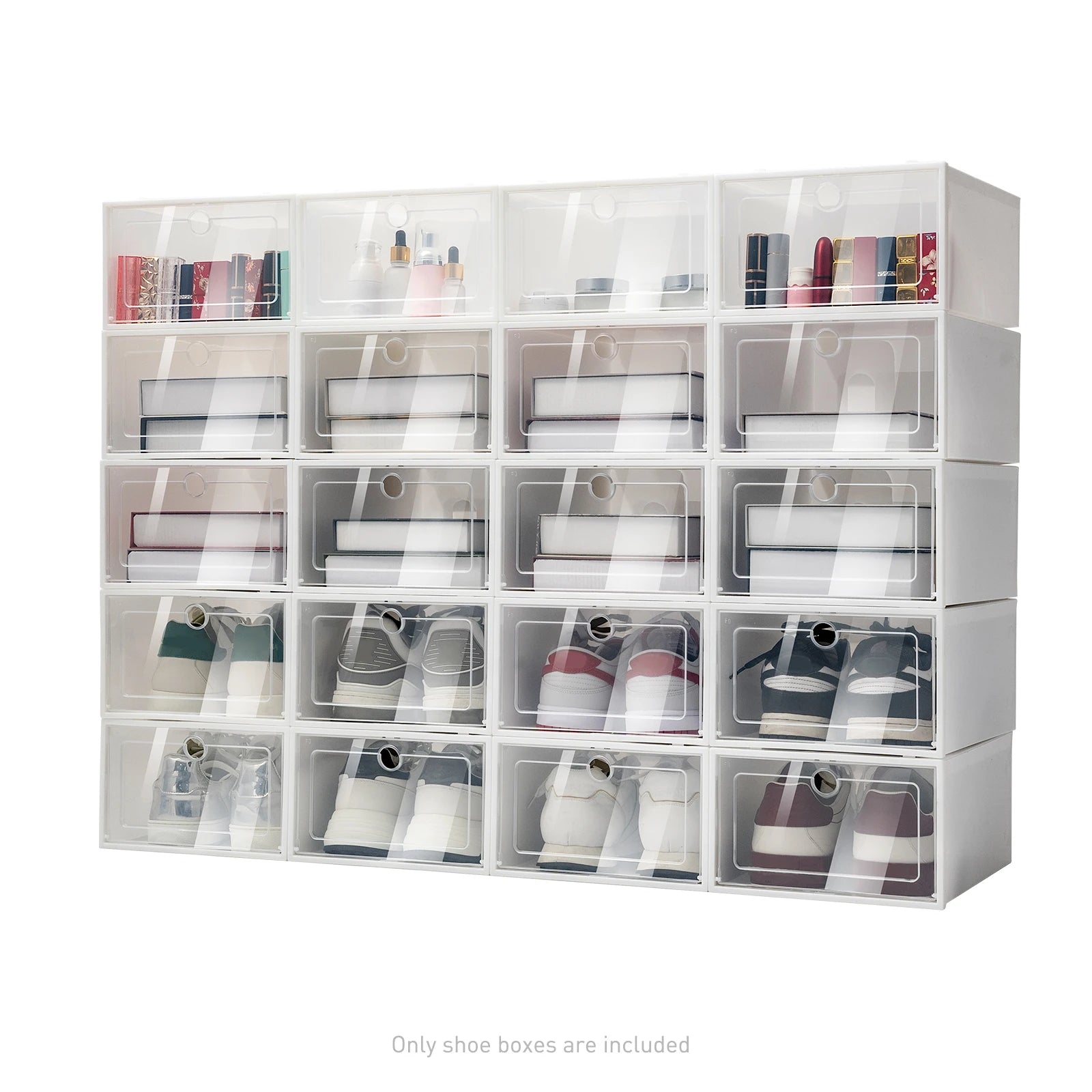 20PCS/24PCS Foldable Flip Shoe Boxes Set Shoe Rack Stackable Storage Container Plastic Clear Shoe Case Home Organizer 33*23*14cm