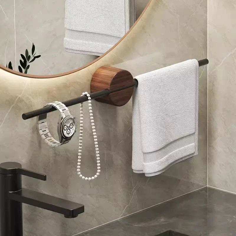 Wood Towel Rack shelves Hanger Bath Towel Holder Wall Hanging Towel Bar Space Aluminum Bathroom Shelf Kitchen Storage Rack