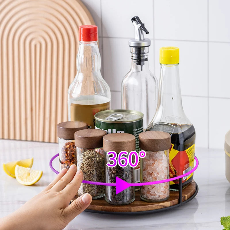 1Pc Kitchen Rotating Spice Rack under Cabinet Seasoning Organizer Countertop Spice Box Oil Salt Sauce Vinegar Storage Rack