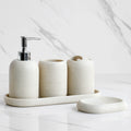 5Pcs athroom Accessories set  Lotion Dispenser Toothbrush Holder Tray Tumbler Cup Soap Dish Beige and Grey