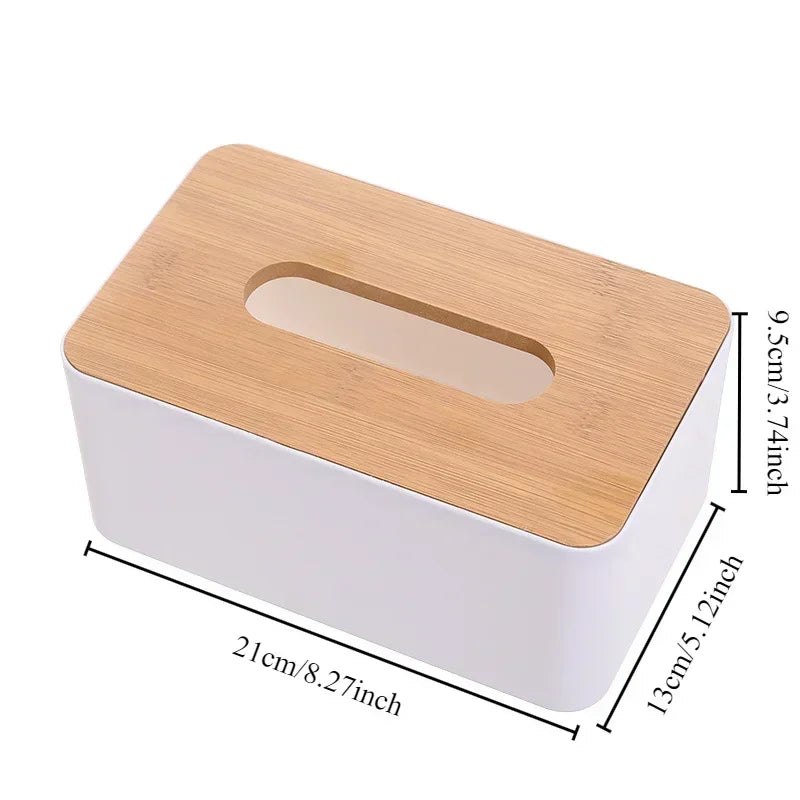 1PC Plastic Tissue Box Wooden Lid Round/Square Napkin Holder Container Wet Tissue Paper Dispenser Case Modern Home Car Organizer
