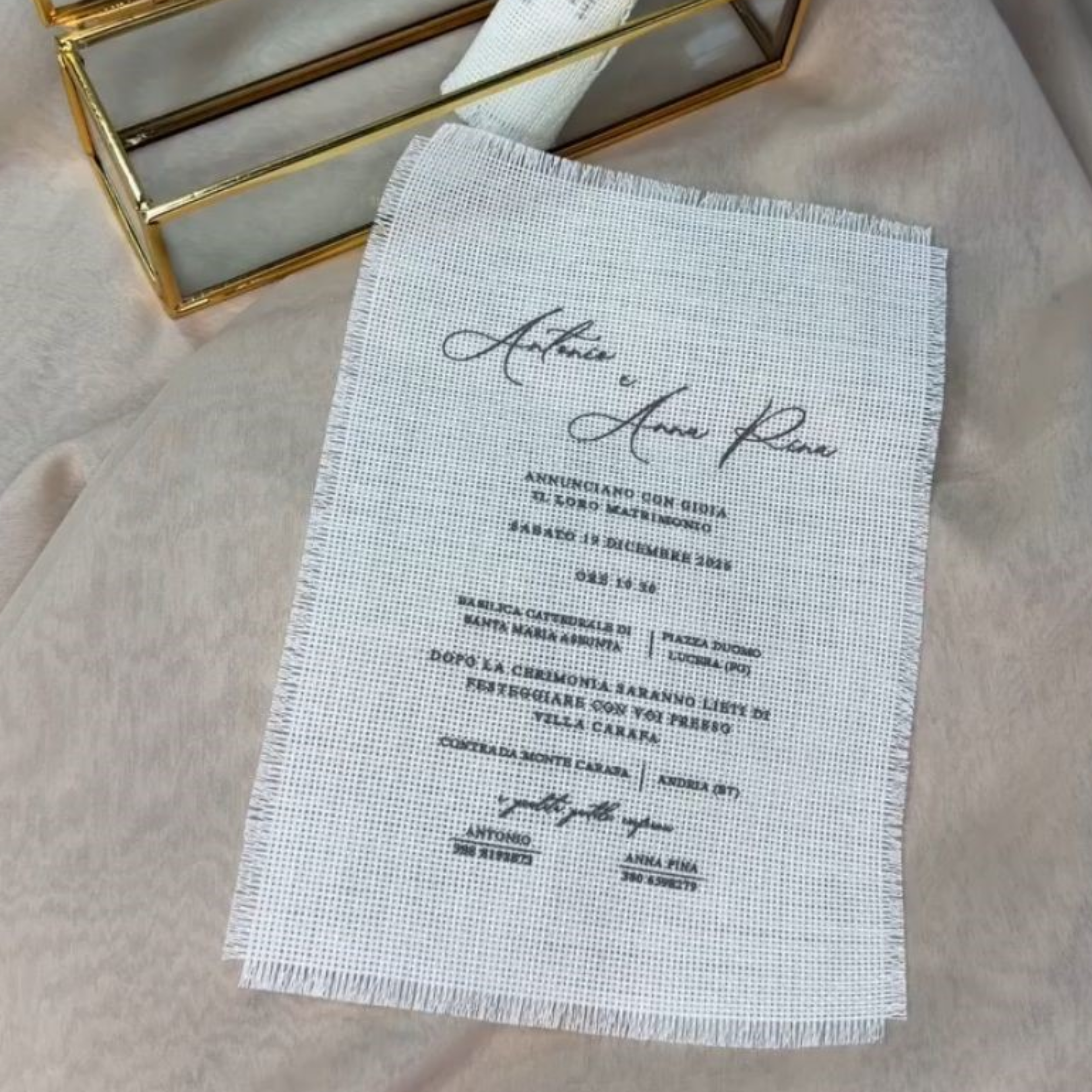 Linen Wedding Invitation Scroll Set with Glass Box