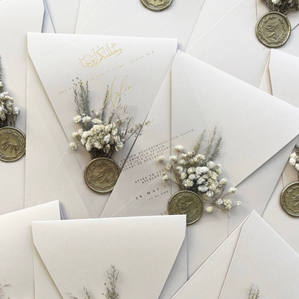 floral wax-seal vellum wedding invitation