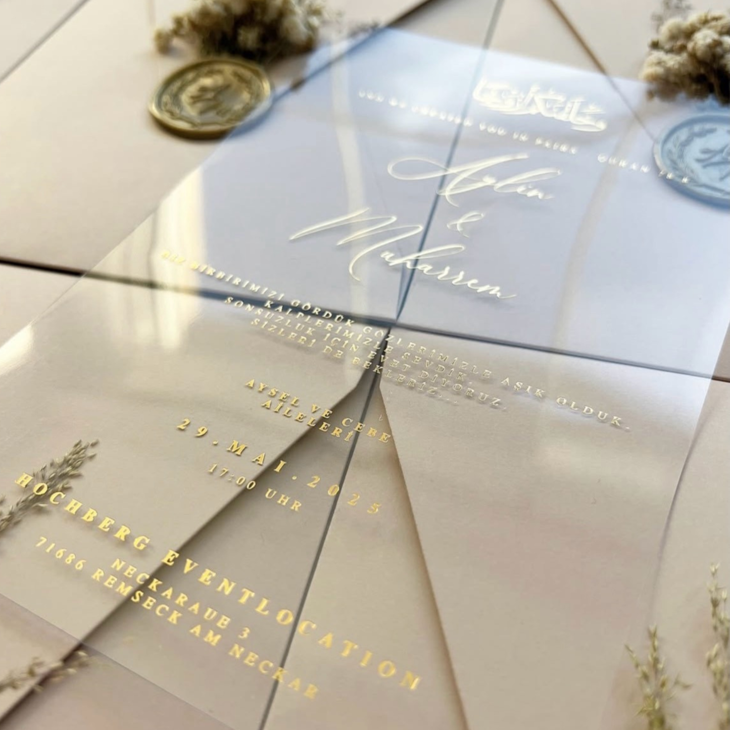 floral wax-seal vellum wedding invitation